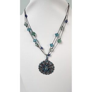 Women's Beaded Choker Necklace with‎ Ornate Flower Pendant Costume Jewelry